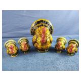 Turkey tureen, candle holders and salt and pepper