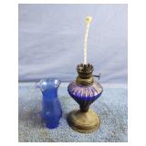 Vintage cobalt blue miniature oil lamp