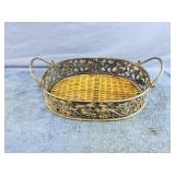 Metal basket with wood weave bottom