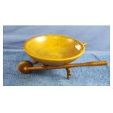 Handmade wood wheel barrel with bowl