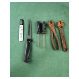 Fish filet knife, 2 screwdrivers,  tools ,wrench