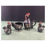 Vintage Redware Rooster Creamer and SugarBow Salt