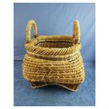 Multicolored weave basket with handles