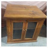 Wood TV stand with glass doors