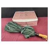 Green umbrella and fabric organizer box 14x4.5x12