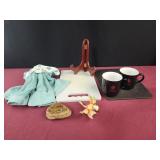 Gevalia Kaffe black coffee mugs, cutting boards,