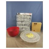 Felt board letters and numbers, mixing bowl, egg