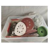 Tub of misc brackets, knobs, door hinges and