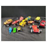 Toy trucks, tractor, cars