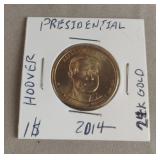 2014 Presidential Hoover 24 gold plated $1 coin