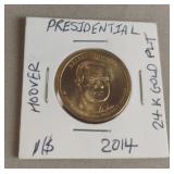 2014 Presidential Hoover 24 gold plated $1 coin