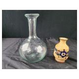 Clear aqua tint glass Carafe vase 7.5", Vintage