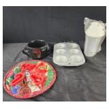 Wilton muffin tin, soup mug, cookie cutters,
