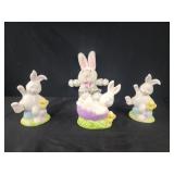 Spring Easter bunnies 3 ceramic 5.5" and 1