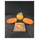 Royal norfolk Pumpkin ceramic canister and two