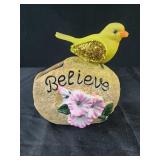 Solar led bird on believe stone garden decor