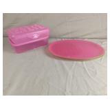 2 plastic pencil boxes and 2 plates