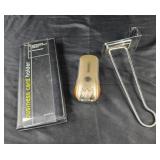 Wind up flashlight, door hanger, business card