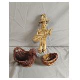 Handmade wood man, duck and basket