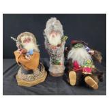 3 unique vtg Santas, furry folk art Santa,