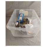 Small tote including a safety hasp, elbows,