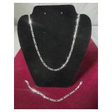 .925 Silver 3mm Figaro 25" Necklace and 8"