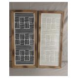 Set of 2 beige and black and white wood wall
