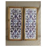Set of 2 blue and white wood wall plaques 8.5 x