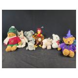 Stuffed animals, elephants, bears