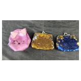 Coin purses , cat, flip sequins