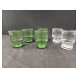 Ribbed short tumblers clear and Green 3.5"