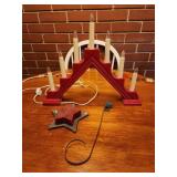 Red electric candle bra,  star candle and snuffer