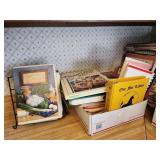 Large lot of cookbooks, apple cookbook stand