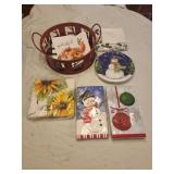Christmas metal red deer basket, napkins, plates