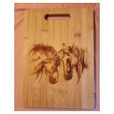 10x14 wooden cutting board etched horses