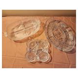3 vintage glass serving trays, divided trays