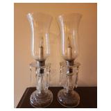 Two Vintage 17" tall faux candlelight Glass Table