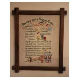 20.5 x 24.5 Recipe for a happy home wall hanging