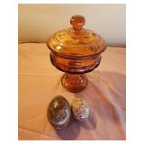 Vintage Amber Indian Glass Kings Crown Thumbprint