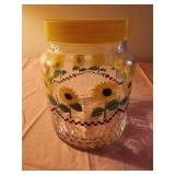 7" tall Glass sunflower jar with lid