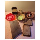 Baskets, trivets, wooden box, pot holders, tray