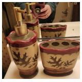 Tooth brush holder and soap dispenser leaf design