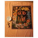 God is love sign, wooden cross, precious moments