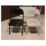 Metal portable chairs. 2 black and 10 tan. 16 x