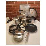 Copper bottom pot and pans set, blue diamond