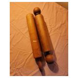 2 vtg Wooden rolling pins, 1 end missing