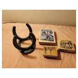 Horse rubber stamps, horse shoes mail holder