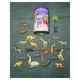 Christmas Tin w/ Miniature Plastic Animals