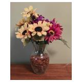 8"Glass Vase w/ Faux Flowers