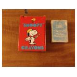 Snoopy crayons and miniature playing cards